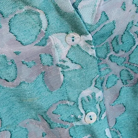 Cut Loose Round Neck Teal Sheer Button Front Jacket sz XL - Picture 5 of 12
